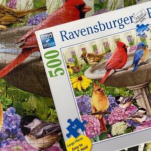 Ravensburger 500 large piece puzzle “At the Bird Bath” 2021 complete
